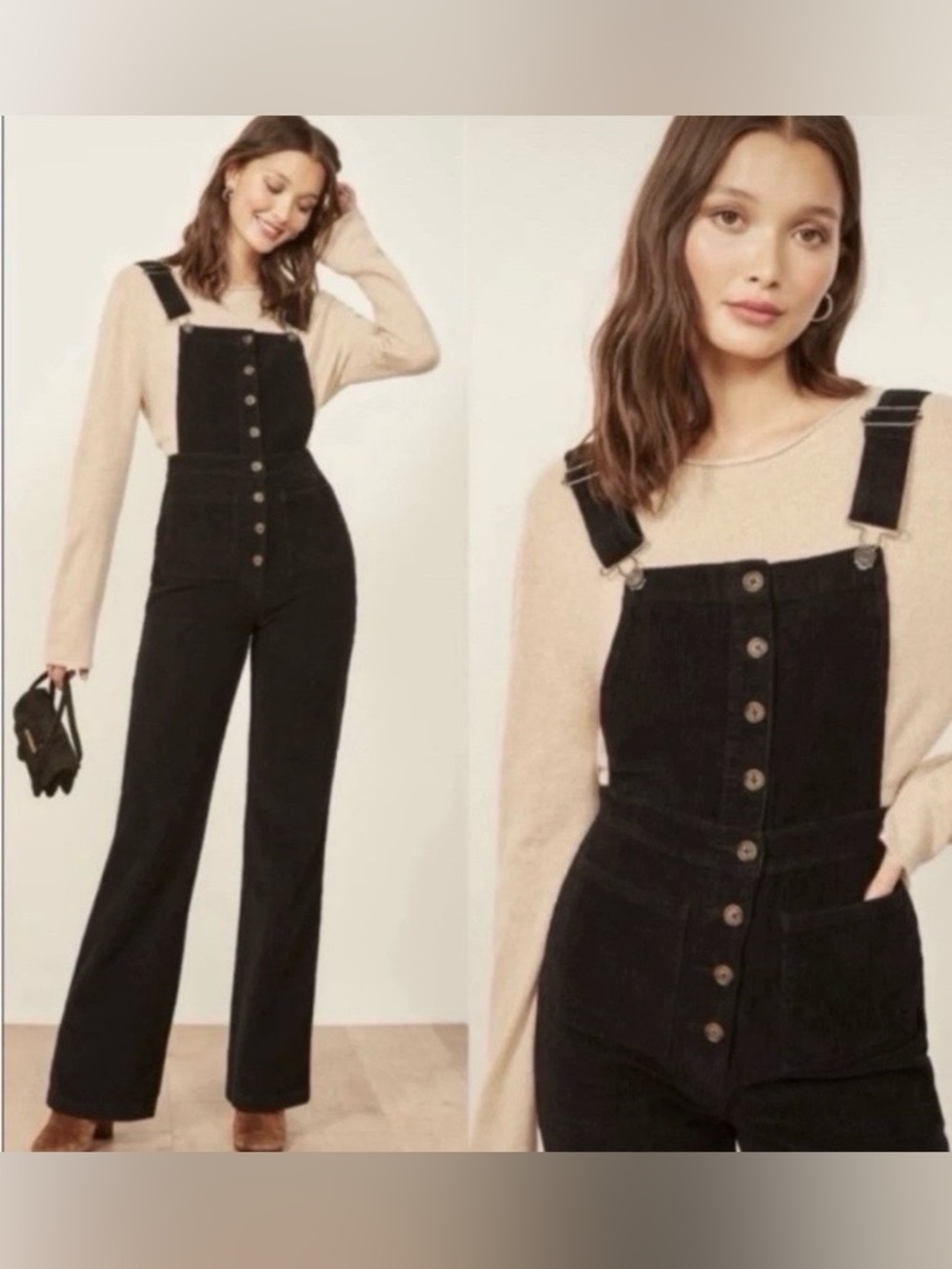 Reformation Womens Cassidy Black Corduroy Overalls Size 4 New Without Tags.